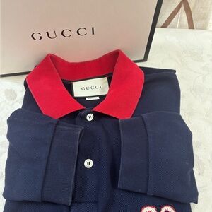 🆕 Gucci Logo Men's Navy and Red Polo Shirt